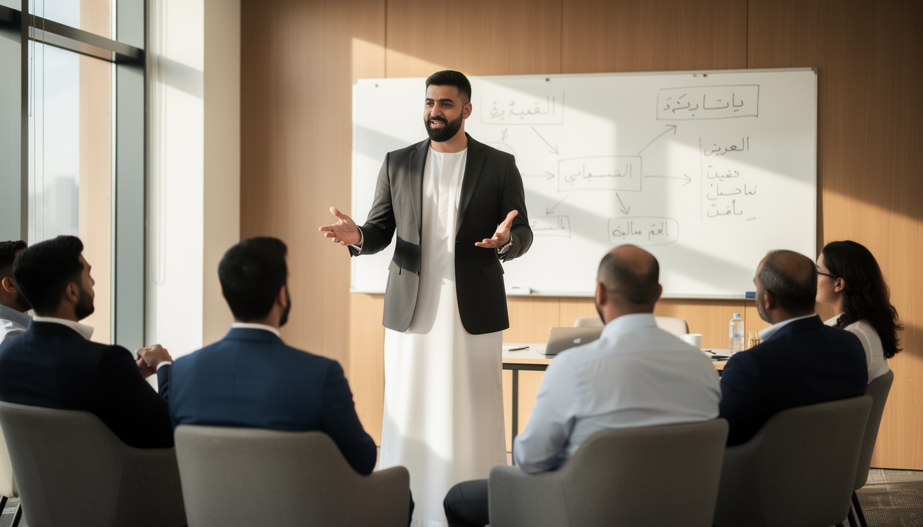 مُيسِّر الورشة يقود جلسة تفاعلية مع المشاركين